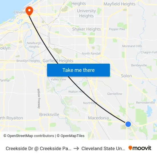 Creekside Dr @ Creekside Park N Ride to Cleveland State University map