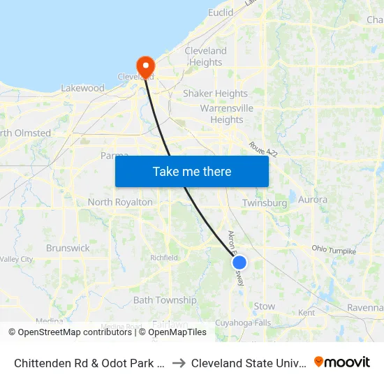 Chittenden Rd & Odot Park N Ride to Cleveland State University map