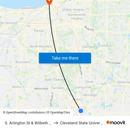 S. Arlington St & Wilbeth Rd to Cleveland State University map