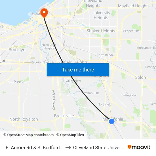E. Aurora Rd & S. Bedford Rd to Cleveland State University map