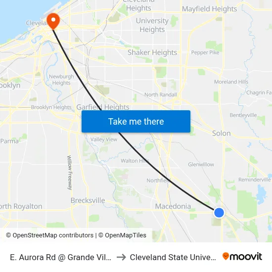 E. Aurora Rd @ Grande Village to Cleveland State University map
