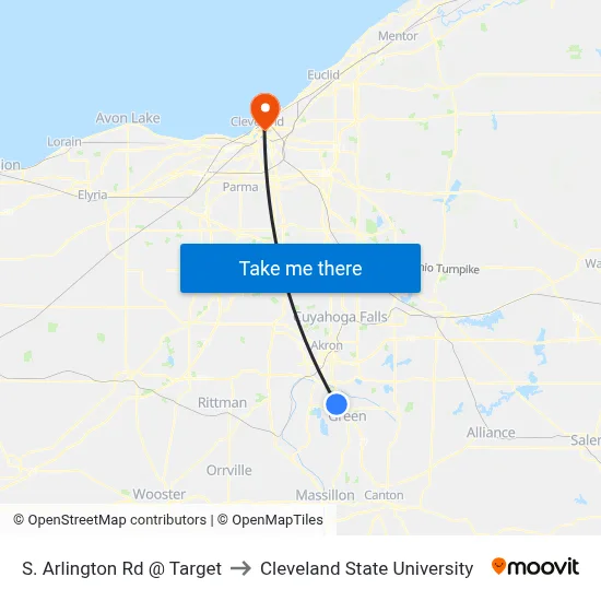 S. Arlington Rd @ Target to Cleveland State University map