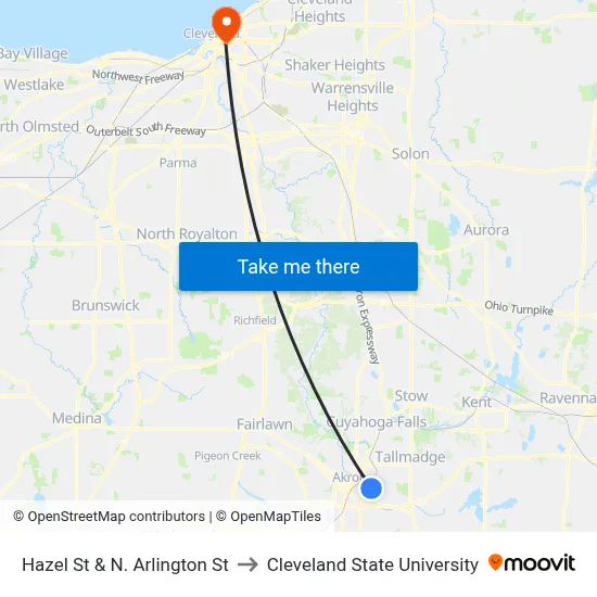 Hazel St & N. Arlington St to Cleveland State University map