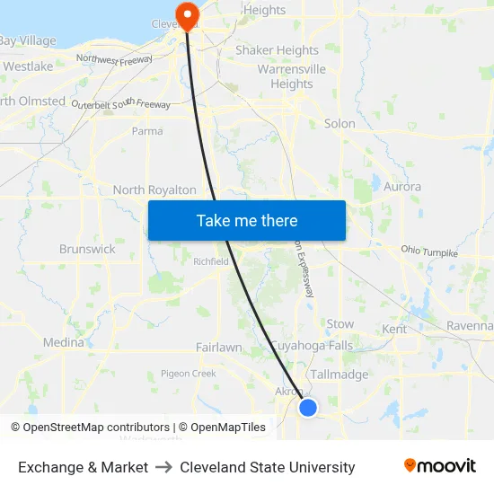 Exchange & Market to Cleveland State University map