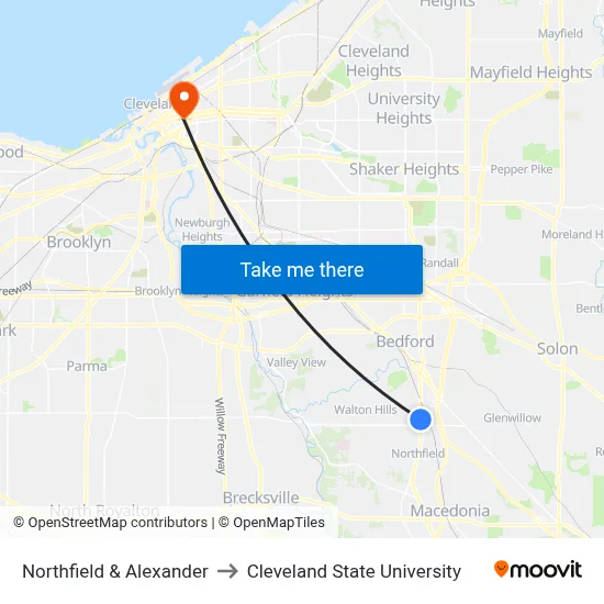 Northfield & Alexander to Cleveland State University map