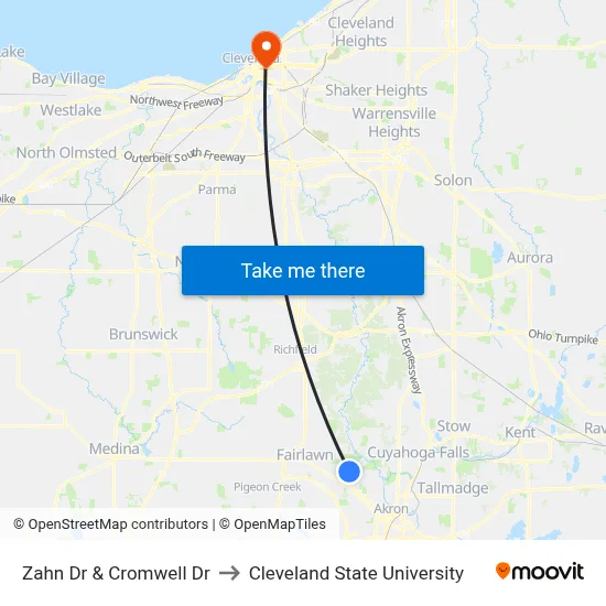 Zahn Dr  & Cromwell Dr to Cleveland State University map