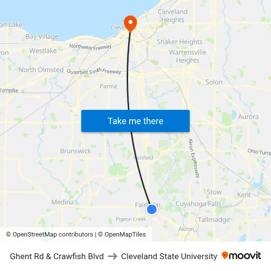 Ghent Rd & Crawfish Blvd to Cleveland State University map
