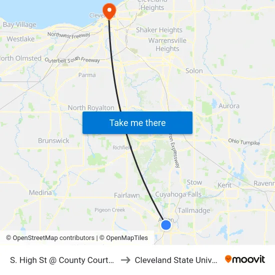 S. High St @ County Courthouse to Cleveland State University map