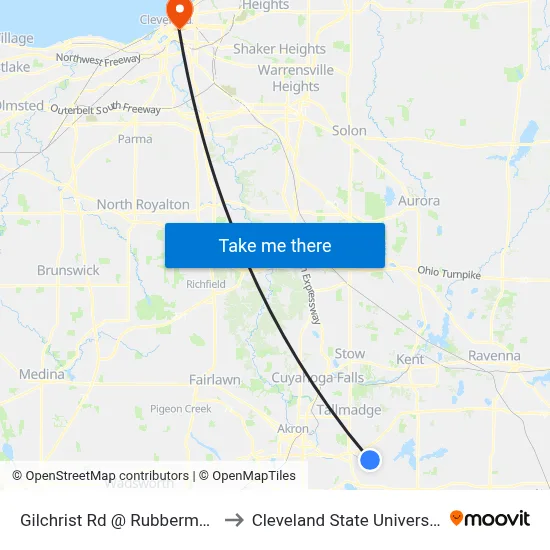 Gilchrist Rd @ Rubbermaid to Cleveland State University map