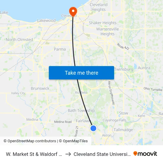 W. Market St & Waldorf Dr to Cleveland State University map
