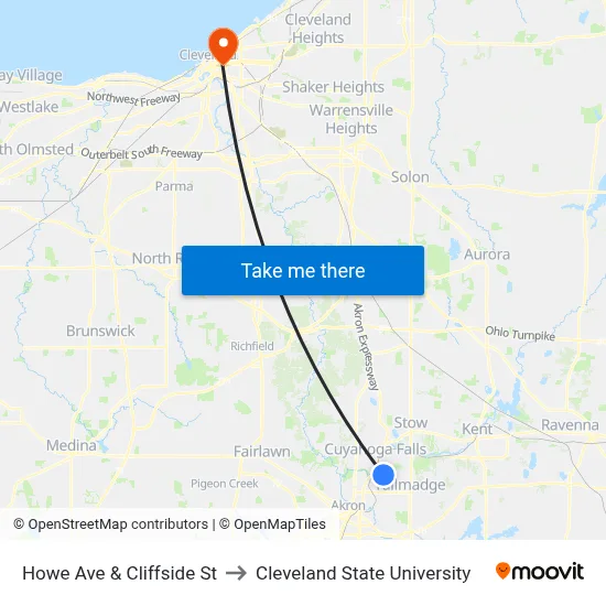 Howe Ave & Cliffside St to Cleveland State University map