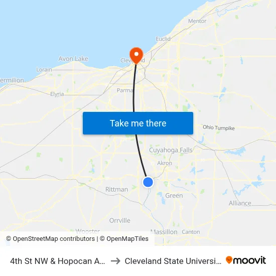 4th St NW & Hopocan Ave to Cleveland State University map