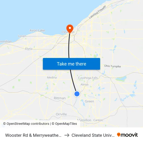 Wooster Rd &  Merryweather Foam to Cleveland State University map