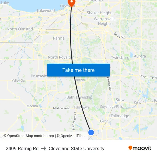 2409 Romig Rd to Cleveland State University map