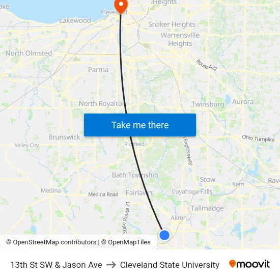 13th St SW & Jason Ave to Cleveland State University map
