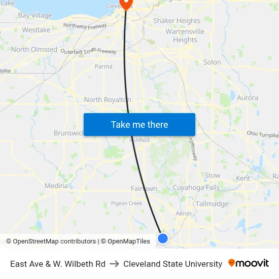 East Ave & W. Wilbeth Rd to Cleveland State University map