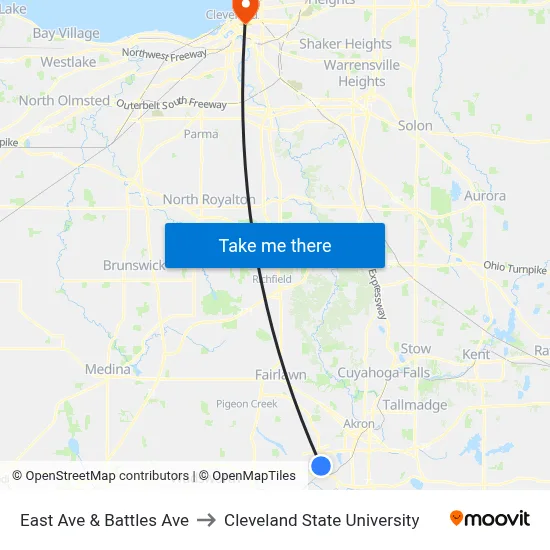 East Ave & Battles Ave to Cleveland State University map