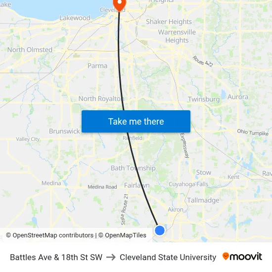 Battles Ave & 18th St SW to Cleveland State University map