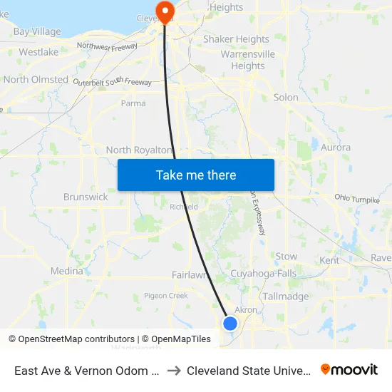 East Ave & Vernon Odom Blvd to Cleveland State University map