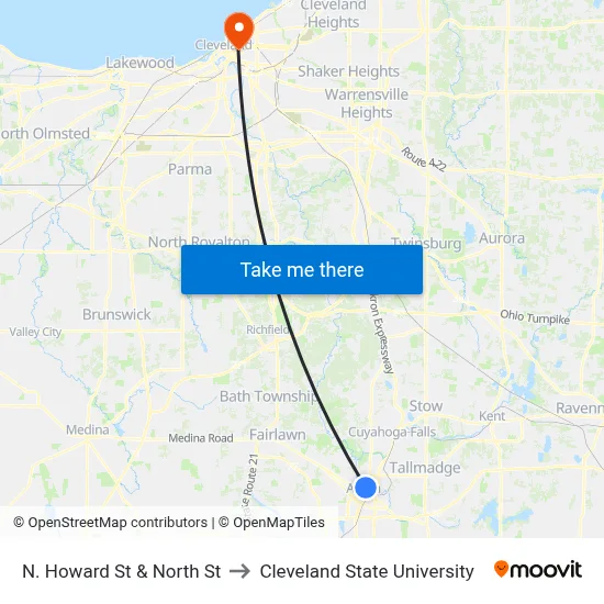 N. Howard St & North St to Cleveland State University map