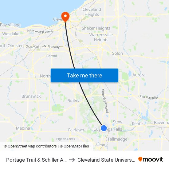 Portage Trail & Schiller Ave to Cleveland State University map