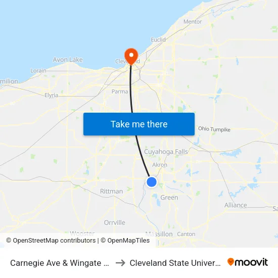 Carnegie Ave & Wingate Ave to Cleveland State University map