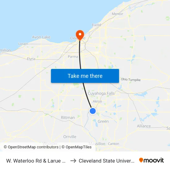 W. Waterloo Rd & Larue Ave to Cleveland State University map