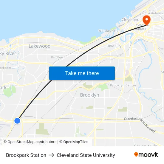Brookpark Station to Cleveland State University map