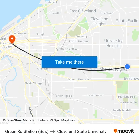 Green Rd Station (Bus) to Cleveland State University map