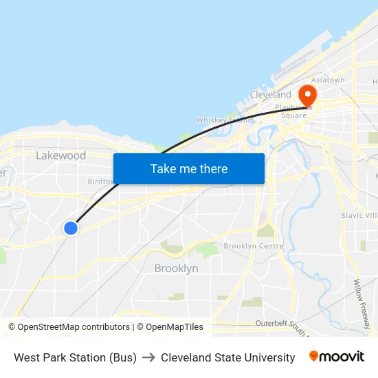 West Park Station (Bus) to Cleveland State University map
