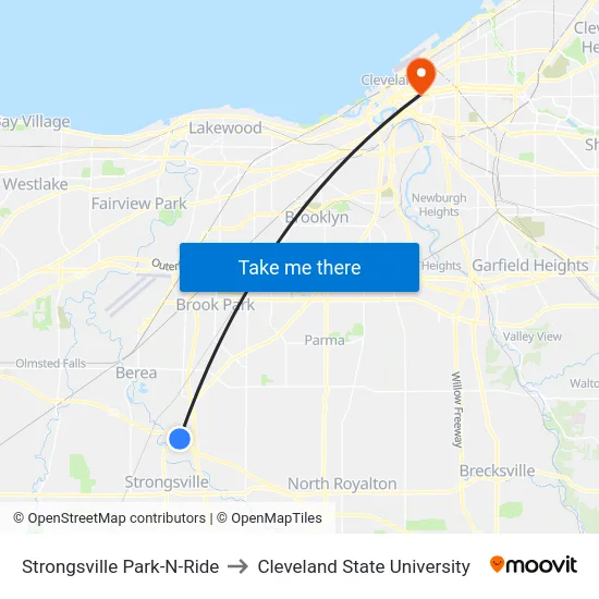 Strongsville Park-N-Ride to Cleveland State University map