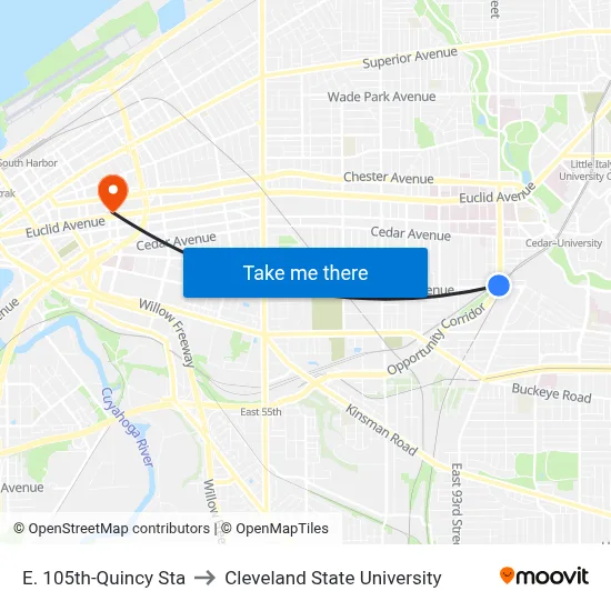 E. 105th-Quincy Sta to Cleveland State University map