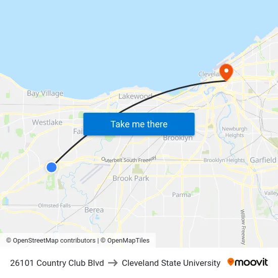26101 Country Club Blvd to Cleveland State University map