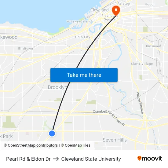 Pearl Rd & Eldon Dr to Cleveland State University map