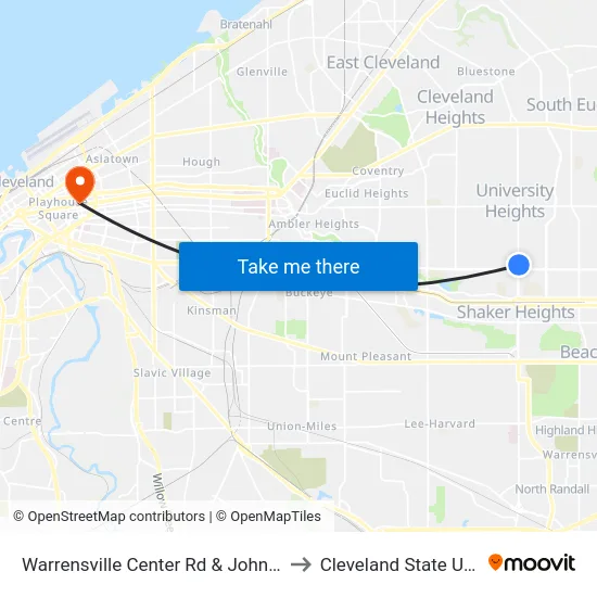 Warrensville Center Rd & John Carroll Blvd to Cleveland State University map