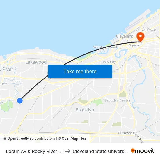 Lorain Av & Rocky River Dr to Cleveland State University map