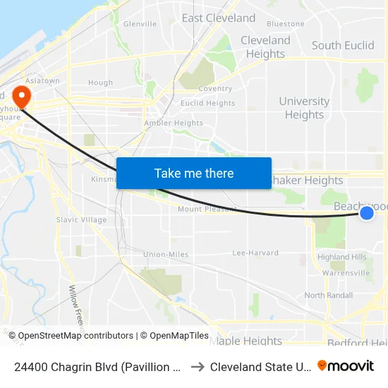 24400 Chagrin Blvd (Pavillion Shopping Ctr) to Cleveland State University map