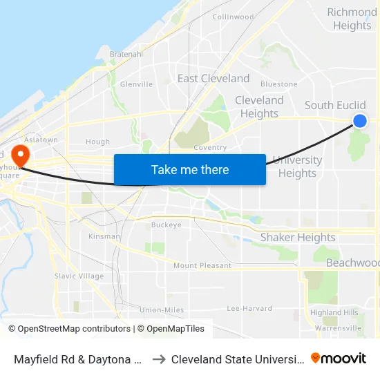 Mayfield Rd & Daytona Rd to Cleveland State University map