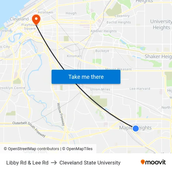 Libby Rd & Lee Rd to Cleveland State University map