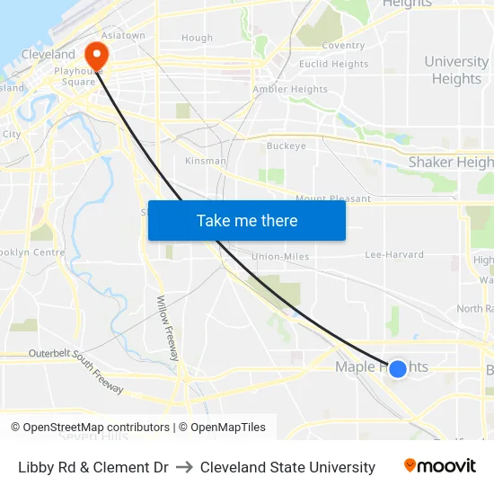 Libby Rd & Clement Dr to Cleveland State University map