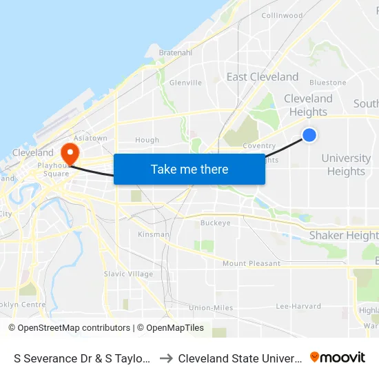 S Severance Dr & S Taylor Rd to Cleveland State University map