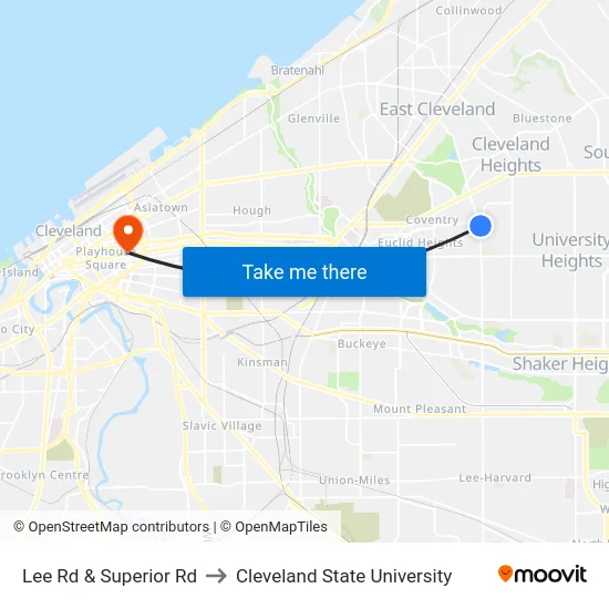 Lee Rd & Superior Rd to Cleveland State University map