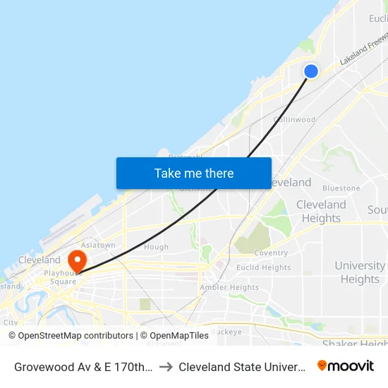 Grovewood Av & E 170th St to Cleveland State University map
