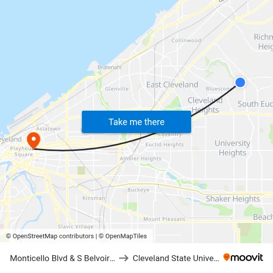 Monticello Blvd & S Belvoir Blvd to Cleveland State University map