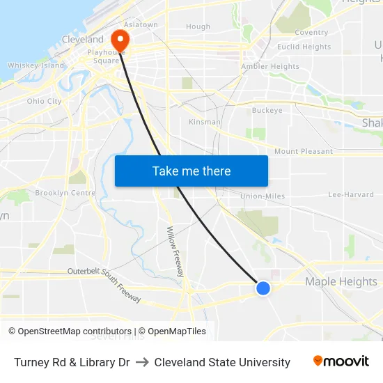 Turney Rd & Library Dr to Cleveland State University map