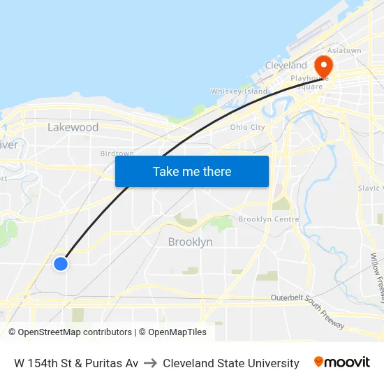 W 154th St & Puritas Av to Cleveland State University map