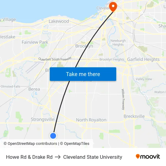 Howe Rd & Drake Rd to Cleveland State University map