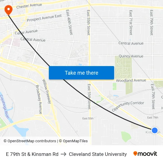 E 79th St & Kinsman Rd to Cleveland State University map
