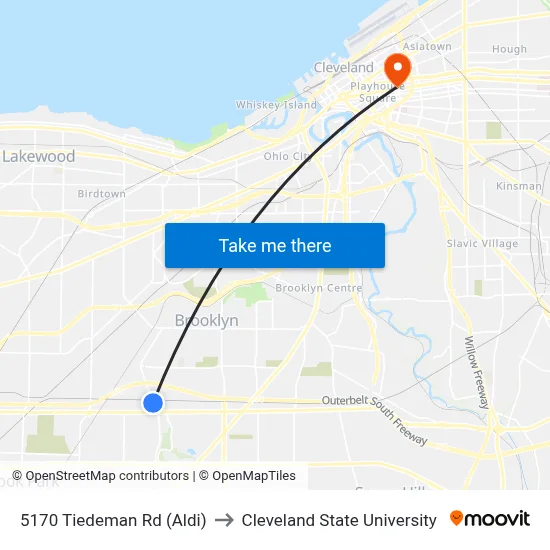 5170 Tiedeman Rd (Aldi) to Cleveland State University map