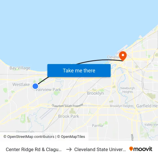 Center Ridge Rd & Clague Rd to Cleveland State University map